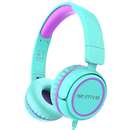 IMYB Kinder kopfhörer, Kopfhörer für Kinder mit Kabel, faltbar, Stereo Sound, Sichere Lautstärkebegrenzung, 3,5 mm Jack, Over Ear Kinderkopfhörer für Schule, Junge, Mädchen, Tablet, PC, Grün