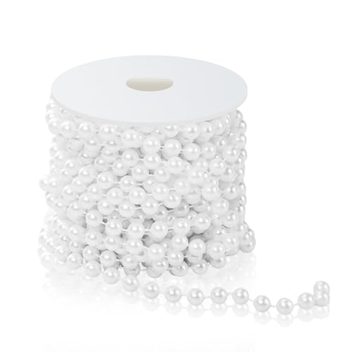 10m Perlengirlande, 8mm Pearl Kette Perlenband Perlenkette Deko Girlande Kunstperlen, Hochzeit Perlenschnur für Hochzeits Partydeko Geburtstag Taufe Tisch Deko DIY Handwerk (Weiß)