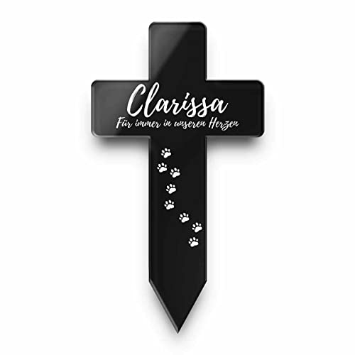 CHRISCK design Grabkreuz für Tiere mit individueller Gravur - personalisierter Grabschmuck Hund Katze - Grabstecker Tier in Kreuz Form als Andenken - wetterfest für Tiergrab 11x20 cm (Mit Motiven)