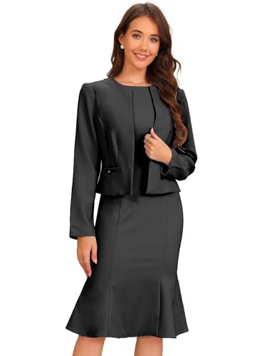 Allegra K Anzug-Sets für Damen, 2-teiliges Kleid mit Blazer-Jacken-Sets Schwarz S