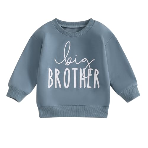 ESSECMBS Kinder Baby Jungen Familie Passendes Sweatshirt Strampler für Brüder Langarm Rundhalsausschnitt Little/Big Brothers Strampler Hemd Familie Brüder Kleidung (Big Bro Blau 1, 18-24 Months)