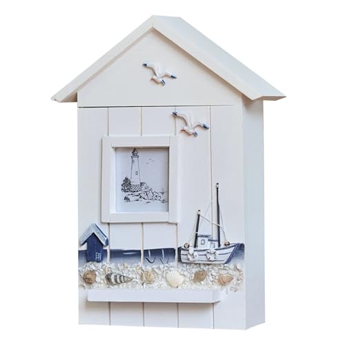 Geoyien Schlüsselkasten Holz, Schlüsselkasten, 7 * 7cm Fotogitter, an der Wand montiert, mediterraner Stil, für Schlüssel, Schmuck und kleine Gegenstände (22.5 * 7.5 * 30.5cm)