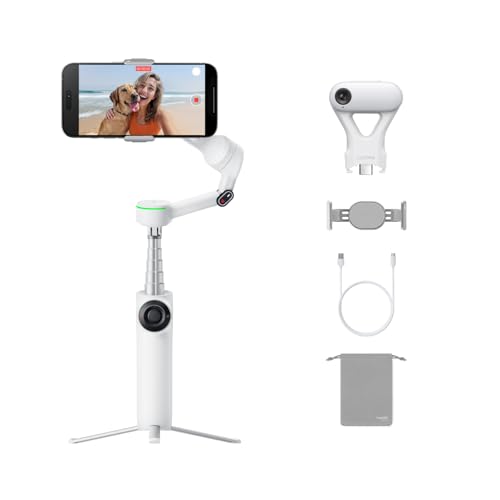 Insta360 Flow 2 Pro White - Faltbarer AI-Telefon-Gimbal, Track in 200+ Apps mit Apple DockKit, Multi-Personen-Tracking, 360º Pan Tracking, integriertes Stativ/Selfie-Stick, tragbarer Stabilisator für