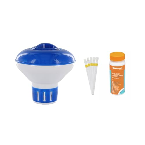 Steinbach | Dosierschwimmer Kit inkl. 50 Teststreifen | 12,5 cm Ø | Poolwasser sauber und kristallklar