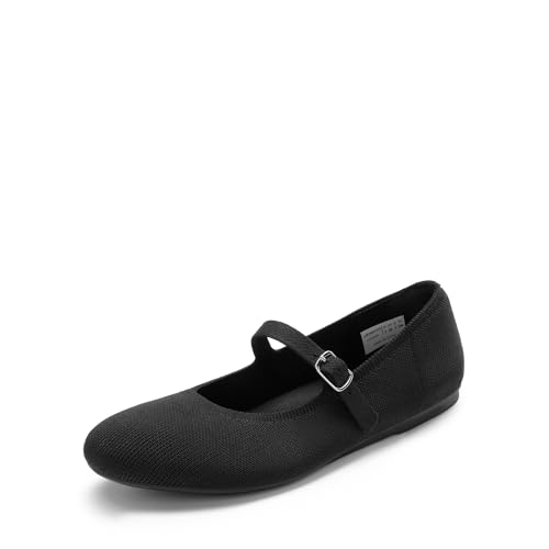 DREAM PAIRS Damen Mary Jane Ballerinas, Elegant, Riemchen Ballerinas Damen, Faltbare Strick-Ballerinas mit Fußgewölbeunterstützung, Bequem für die Freizeit,Size 38.5,Schwarz,DWUMFA2519
