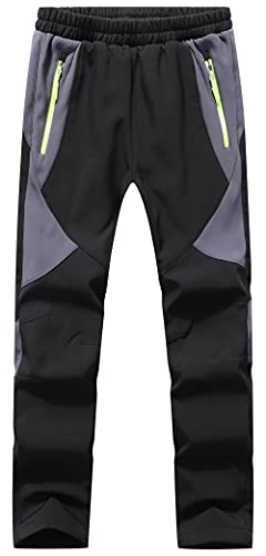 BenBoy Kinder Softshellhose Gefüttert Skihose Thermohose Wasserdicht Winter Schneehose Jungen Mädchen Wanderhose Outdoorhose,KZ0008-Black-L