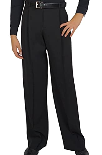 Ready4Dance Herren Tanz Hose für Standardtanz und Gesellschaftstanz, mit abgesteppter Buegelfalte vorne, Seitentaschen und Guertelschlaufen,05 Schwarz,