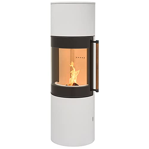 H&M Mono L 3.0 runder Kamin-Ofen in Stahl Weiß Moderne 160° Sichtscheibe Reeling-Griff Holz-Fach mit separater Tür 7kw 149,8cm Höhe innovatives Design