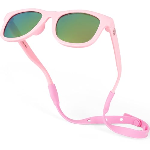 Polarisierte Baby-Sonnenbrille mit Riemen – unzerbrechliche, flexible Säuglings-Sonnenbrille für Kleinkinder, Neugeborene, 0–24 Monate, Barbie-Pink, Baby