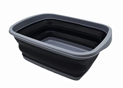 SAMMART 10 l Faltbare Wanne – Faltbare Geschirrwanne – tragbarer Waschbecken – platzsparender Kunststoff-Waschbecken (Dunkelgrau/Schwarz)