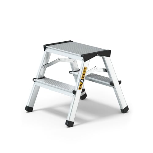 DRABEST Trittleiter Klapptritt Aluleiter Haushaltsleiter beidseitig begehbar 2 x 2 Stufen bis 125 kg belastbar