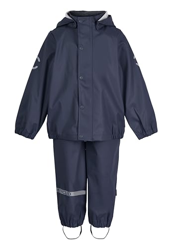 Mikk-line PU Zweiteiliger Regenset mit Trägern 122 Blue Nights | OEKO-TEX Standard 100 | 100% recyceltem PU-Material | Für Jungen Und Mädchen | Regenhose und Regenjacke | Reflektierenden Details