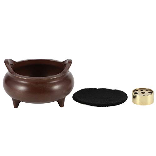 Kupfer Weihrauchbrenner mit 3 Beinen | Handgefertigte buddhistische Lieferungen für Zuhause/Büro/Yoga | Tragbar & gut - gemacht | Beinhaltet Weihrauch Matte & Insert