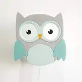 Clevere Kids Kinder-Wandlampe Alle meine Tiere | Handarbeit aus der EU | hochwertige Leselampe, Nachtlicht aus Holz | E14 (Eule grau-mint)