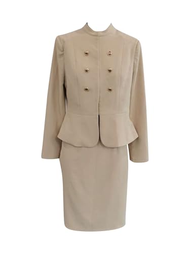 Allegra K Damen Business Rock Set 2-Teiliges Outfit Langärm Die Arbeit Büro Schößchen Blazer Jacke Bleistiftrock Dunkle Aprikose XL