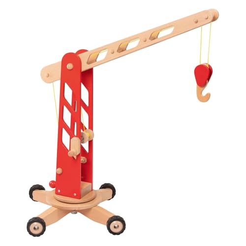 goki 55936 Kran - 67 cm großer Kran aus Massivholz, mit Gummibereifung
