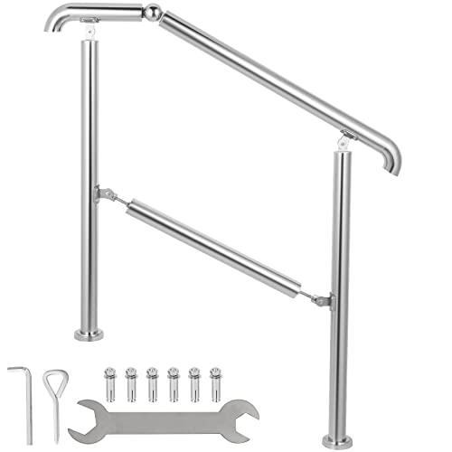 Happybuy Treppengeländer 3 Stufen, Hauseingang Handlauf Edelstahl mit Pfosten, Verstellbare Eingangsgeländer Silber, Winkel Einstellbare Treppengeländer Außen und Innen, 1 bis 3 Stufiges Geländer 1 m