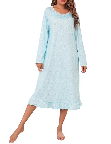 Aseniza Nachthemd Damen Langarm Lang Schlafshirt Leichte Sleepshirt Winter Nachtwäsche Viktorianisch Nachthemden für Damen Stillnachthemd S-XXL