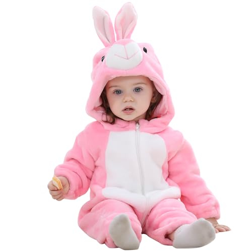 HAHASHOW Baby Winter Spielanzug Baby Schlafanzug Flanell Strampler Pyjama kostüm Bekleidung Karikatur Overalls Onesies für mädchen und Junge，24-30 Monate，Kaninchen