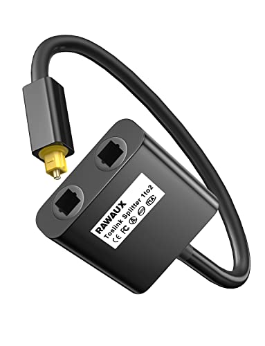 RAWAUX Toslink Splitter 1 in 2 Out Optischer Splitter Digital Audio Optisches Kabel Verteiler Optical Audio SPDIF Verteiler Optisches Audiokabel Adapter für TV, DVD, Verstärker, Soundbar (Schwarz)