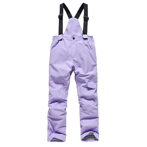 FGUUTYM Schneehose für | Winter-Ski-Latzhose mit Cargo- | Isolierter, wandelbarer Schneeanzug für Mädchen und 146 (Purple, 7-8 Years)