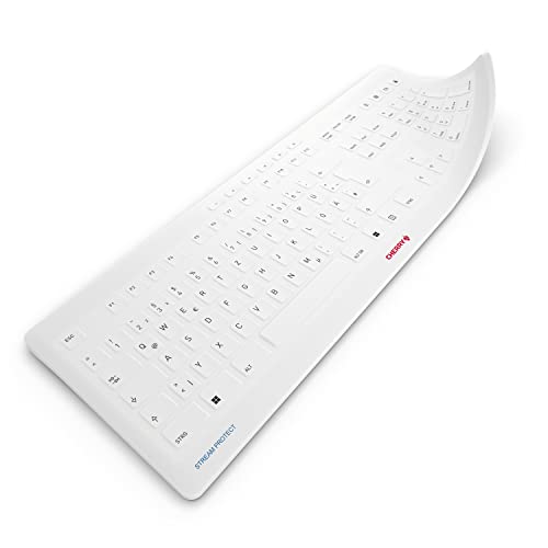 CHERRY STREAM PROTECT MEMBRANE, Hygienischer Silikon-Tastaturschutz, Deutsches Layout (QWERTZ), Desinfizierbare Membran für CHERRY STREAM Tastaturen, Weiß-Grau
