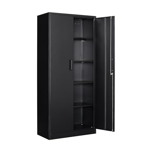 Aktenschrank Aufbewahrungsschrank mit Schloss Stahlschrank Stahlspind Mehrzweckschrank Metallschrank mit 2 Türen für Büro Haus Garage Fitnessstudio Schule 170X78X39cm Schwarz