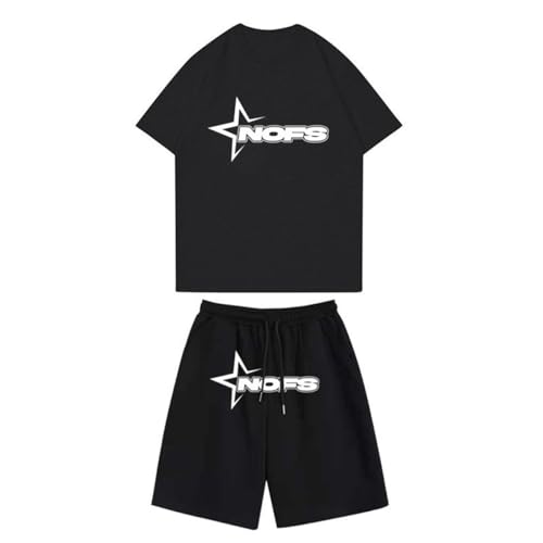 NOFS Short Set Herren,NOFS Jogger Herren Trainingsanzug,NOFS Tracksuit NOFS T-Shirt für Herren,Y2K 2-teiliges Set mit T-Shirt und Kurze Hose,Unisex Anzug NOFS Short