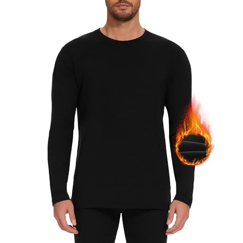 AKKQHH Thermounterwäsche Herren Oberteil Thermo Longsleeve Langarm Thermoshirt Skiunterwäsche Warm Unterwäsche Männer Funktionsunterwäsche Winter(Schwarz,L)