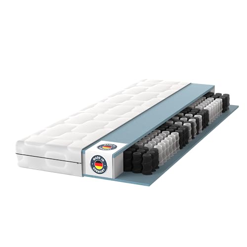 BMM Matratze 90x200 cm Ortho Medic Taschenfederkernmatratze Härtegrad H4/Öko-Tex Zertifiziert/ergonomische 7 Zonen Matratze Höhe 21 cm/Matratzen produziert in Deutschland