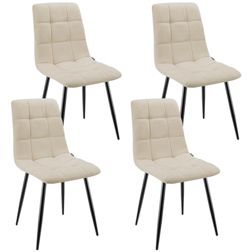 WAFTING Esszimmerstühle 4er Set, Gepolsterter Stuhl mit Hoher Rückenlehne und Leinendesign, Esstischstühle mit Metallfuß, für Esszimmer, Wohnzimmer, Küche, Schlafzimmer und Empfangsraum, Beige