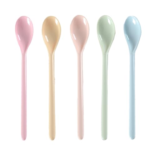 5 Pcs Plastiklöffel,Lange Löffel,Plastik Eierlöffel,Lang Kunststoff Bunt,Kunststofflöffel Melamin Eislöffel,Farbe Langer Marmeladenlöffel,Suppenlöffel Bruchfester Bunte,Dessert Kaffeelöffel