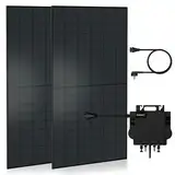 Balkonkraftwerk 1300W Solaranlage mit 800W Growatt Micro Wechselrichter WiFi Bluetooth, Glas-Glas Solarmodule 2X 500W Vollschwarz, Schukokabel 5m, Photovoltaik PV Anlage für Haus Dach Terrasse Balkon