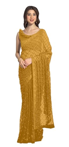 IMTRA FASHION Damen Georgette Sari mit Paillettenarbeit Indischer Sari mit Ungesäumtem Blusenteil-Chiku