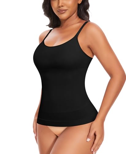 YARRCO Shape Unterhemd Damen Tank Top Bauchweg Shapewear Sport Tanktop Figurformendes Trägertop Body Shaper Hemdchen Nahlos Formendes Camisole Shaping Hemd (Schwarz, M)