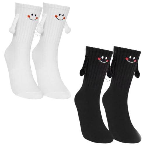 VURYAPI 2 Paar Magnetische Socken mit Händen Geburtstag 35-41 Hand in Hand Socken mit Magnetarmen Lustige Alberne Geschenke für Frauen Männer Freunde Familie Partner Paar Kinder Party