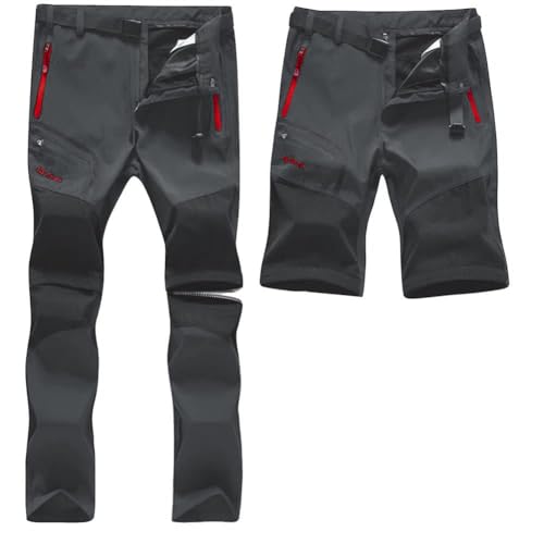 SANMIO Herren Wanderhose Zip Off Atmungsaktiv Wasserdicht Softshellhose Outdoor Funktionshose Trekkinghose Entfernbar Schnell Trockend (mit Gürtel) Grau, L