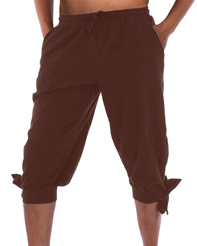 LVCBL Men's Cotton Linen Loose Shorts Summer Beach Shorts Braun L