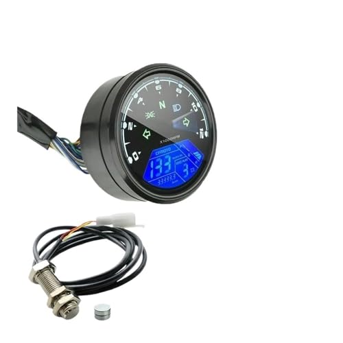 MALIYAE Armaturenbrett Display Universal LCD Digital Motorrad Tachometer Tachometer Racer Kilometerzähler 12000RPM Für 1-4 Zylinder Motorrad Gauge Instrument 12V