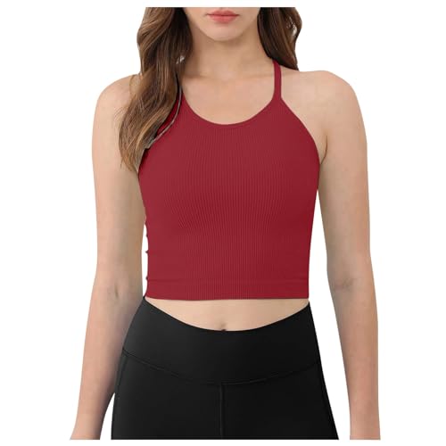 Damen Tank Top Sommer Ärmellose Ärmellos Cami Oberteile Blusentop Geripptes Türkis Crop Tops V Ausschnitt Rundhalsausschnitt Strick Basic Crop-Top