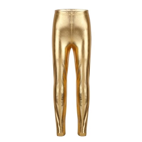Alvivi Mädchen Hose Glänzend Tanzhose Sport Leggings Ballett Tanzhose Strumpfhose Trainingshose Yoga Gymnastik Tanz Performence Gold 122-128