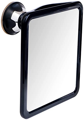 Mirrorvana Duschspiegel Antibeschlag mit Saugnapf, Rasierspiegel dusche groß, Badspiegel ohne Bohren rasieren, 1-Fach, 20 x 18cm (Schwarz)