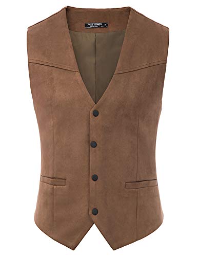 PJ PAUL JONES Herren-Weste, Wildlederimitat, Weste, Cowboy-Kleid, Weste, mit Taschen, Braun, Large