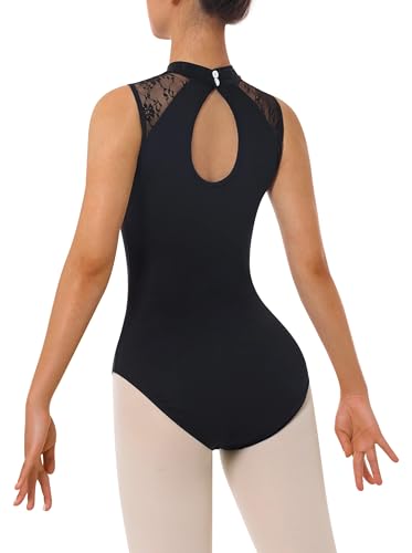 Mulnall Damen Ballett-Stehkragen Mit Hohem Ausschnitt Spitze Rückenfrei Ballett Adult Gymnastikanzug Damen Ballettkleidung(7030-06-M)