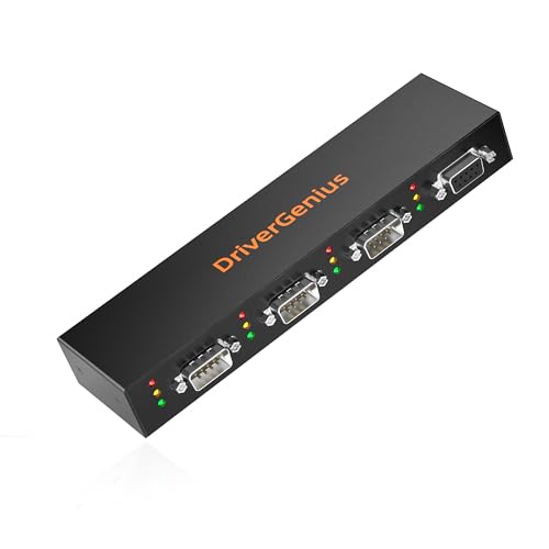 DriverGenius 4XRS232-D | 3-Port Seriell RS232 auf USB2.0 Adapter - 9-Pin RS232 Hub mit 3X DB9 Stecker Männlich + 1x DB9 Stecker weiblich Adapter, Windows 11& macOS 15,(Metall)