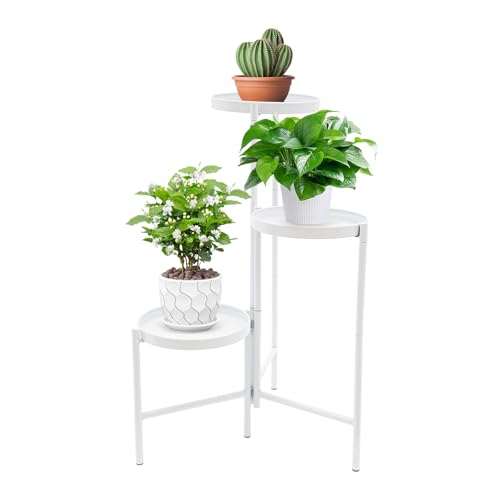 SuhoFutus Pflanzenständer mit 3 Etagen, Weiß Blumenregal aus Eisen, Blumenbank für Drinnen und Draußen, Blumentopf Ständer für Pflanzentreppe, für Zuhause, Büro, Gartengeschäft usw