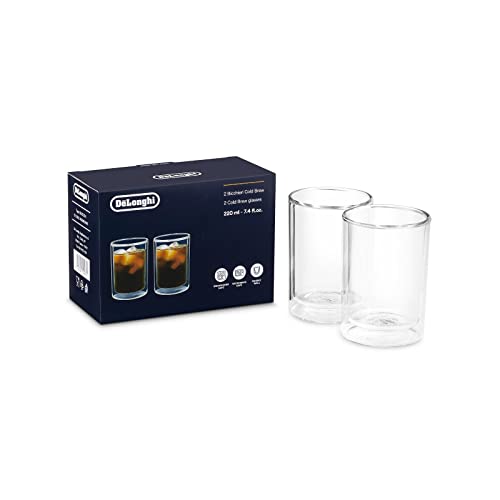 De'Longhi Cold Brew DLSC324 Coffee Gläser, Doppelwandige Thermogläser, 2er-Set, Spülmaschinengeeignet, Fassungsvermögen 220 ml, Ideal für kalte und warme Kaffeegetränke