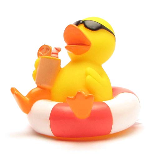 Duckshop I Badeente im Schwimmreif I Quietscheente I Quietscheentchen L: 8 cm I Spielzeug für Babies und Kinder I Badespielzeug für die Badewanne I Geschenk für Urlauber