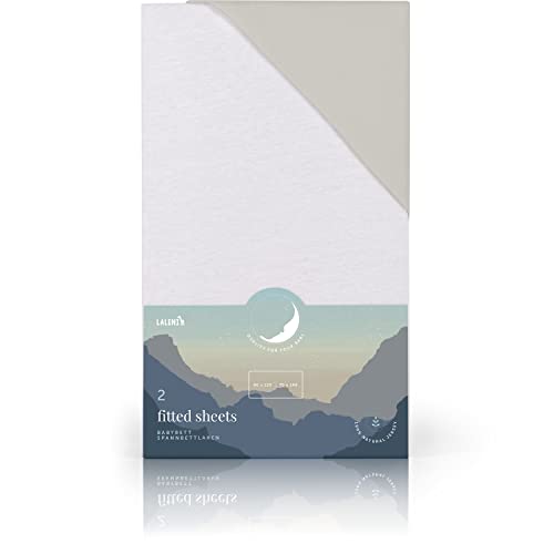 Laleni 2er-Set Spannbettlaken Babybett Kinderbett 70x140-70x140cm - Oeko-Tex Zertifiziert, 100% Baumwolle, atmungsaktives Spannbetttuch Jersey Baby, 135 g/m², Weiß - Grau
