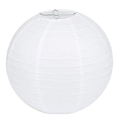 Lampenschirm Rund Weiß Papier Laterne Classic Bamboo Style Gerippter Lampenschirm Deko für Party Garten Hochzeit Dekoration (30 cm, 12")